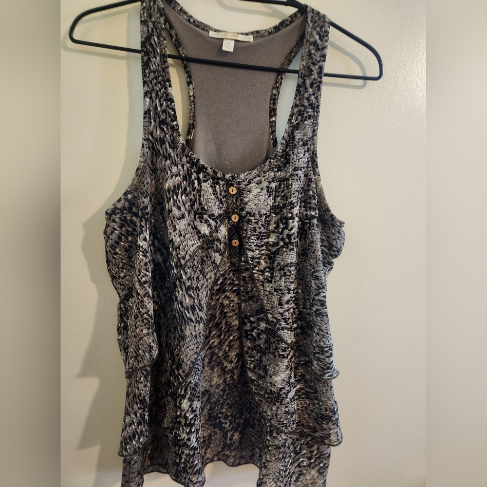 Sarah Spencer Black and Brown Graphic Sleeveless Tank Top